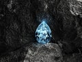 Close up of elegant blue diamond on black coal background