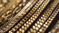 Close-Up of Elegant Gold Chains Displayed in Rows with Sparkling Detail. Generative AI Royalty Free Stock Photo