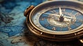 A close-up of an elegant watch displaying foreign time zones, placed beside an antique compass