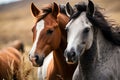 A close up of elegant wild horses