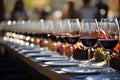 Close-up of Elegant Wine Glasses on table at a Lively Outdoor Summer Party Celebration Royalty Free Stock Photo