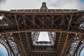Close-up Element Part Of Eiffel Tower In Paris Against Dramatic Twilight Sky At Evening Summer Time