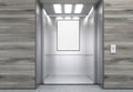 Close up of elevator cabin with vertical poster