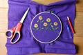 Embroidery sewing handcraft of sunflower pattern