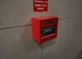 The close up of emergency red fire alarm Royalty Free Stock Photo