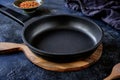 Close-up of an empty black non-stick frying pan on a beautiful dark background Royalty Free Stock Photo