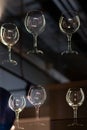 A close-up of empty, clear wine glasses on display Royalty Free Stock Photo