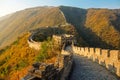 CLOSE UP: Empty cobblestone walkway runs on top of ancient Great Wall of China. Royalty Free Stock Photo