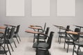 Close-up of empty desks in classroom, concept social distancing Royalty Free Stock Photo