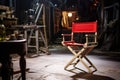 close-up of empty directors chair on a horror movie set