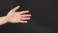 Close up of empty left hand palm and Inches apart finger on black background Royalty Free Stock Photo