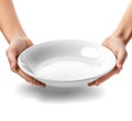 Close-Up of Empty Plate Held by Hands Isolated on White Background Royalty Free Stock Photo