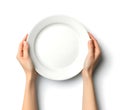 Close-Up of Empty Plate Held by Hands Isolated on White Background Royalty Free Stock Photo