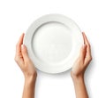 Close-Up of Empty Plate Held by Hands Isolated on White Background Royalty Free Stock Photo