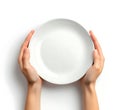 Close-Up of Empty Plate Held by Hands Isolated on White Background Royalty Free Stock Photo