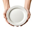 Close-Up of Empty Plate Held by Hands Isolated on White Background Royalty Free Stock Photo