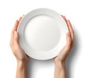 Close-Up of Empty Plate Held by Hands Isolated on White Background Royalty Free Stock Photo