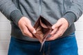 Close-up of empty purse in hands Royalty Free Stock Photo