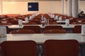 Close up - empty seats of a university canteen after the cancellation of schools