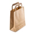 Close-up empty shopping hand bag with recycle paper isolated on