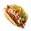 Close-up Of Empty Taco With Toppings On White Background