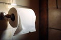 close-up of empty toilet paper roll, with a piece of toilet paper hanging out Royalty Free Stock Photo