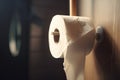 close-up of empty toilet paper roll, with a piece of toilet paper hanging out Royalty Free Stock Photo