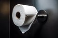 close-up of empty toilet paper roll, with a piece of toilet paper hanging out Royalty Free Stock Photo