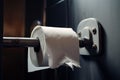 close-up of empty toilet paper roll, with a piece of toilet paper hanging out Royalty Free Stock Photo