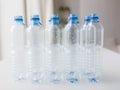 Close up of empty used plastic bottles on table Royalty Free Stock Photo