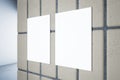 Close up of empty white underground frame on concrete tile wall on hallway background. Royalty Free Stock Photo