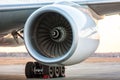 Close-up of engine of big white passenger airplane Royalty Free Stock Photo