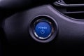 Close up engine car start button. Start stop engine modern new car button