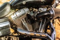 Close up of the engine of a vintage custom motorcycle. Vintage motorcycle. Royalty Free Stock Photo