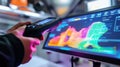 Engineer using scanner and computer with futuristic software for industrial digital manufacturing