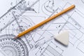 Close up of engineering drawing