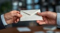 Close-up of Envelope Exchange in Professional Office Setting Royalty Free Stock Photo