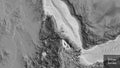 Eritrea border shape overlay. Bevelled. Grayscale. Labels