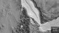 Eritrea border shape overlay. Outlined. Grayscale. Labels