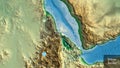 Eritrea border shape overlay. Outlined. Physical. Labels