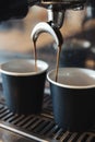 Close up of espresso machine making coffee in a cafe