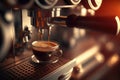 Close-up of espresso pouring from coffee machine. Professional coffee brewing.Generative AI Royalty Free Stock Photo