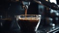 Close-up of espresso pouring from coffee machine. Professional coffee brewing, generative ai Royalty Free Stock Photo