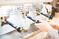 Close-up of espresso pouring from coffee machine. Professional coffee brewing Royalty Free Stock Photo