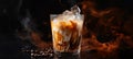 Close up Espresso Tonic on Dark Blurred Background, Iced Drink with Free Copy Space