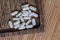 Close-up of ester-c tablets on a wooden background. biologically active supplements topview photo