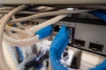 Close-up of Ethernet cable pluged on network switch, UTP cabling and computer network Royalty Free Stock Photo