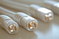 Close up of Ethernet cables connected to server units in a dark server room visualizing secure data management digital infrastr
