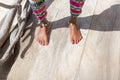 Close Up of Ethnic Woman`s Bare Feet and Anklet