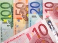 Close up of Euro banknotes with 10 Euros in focus